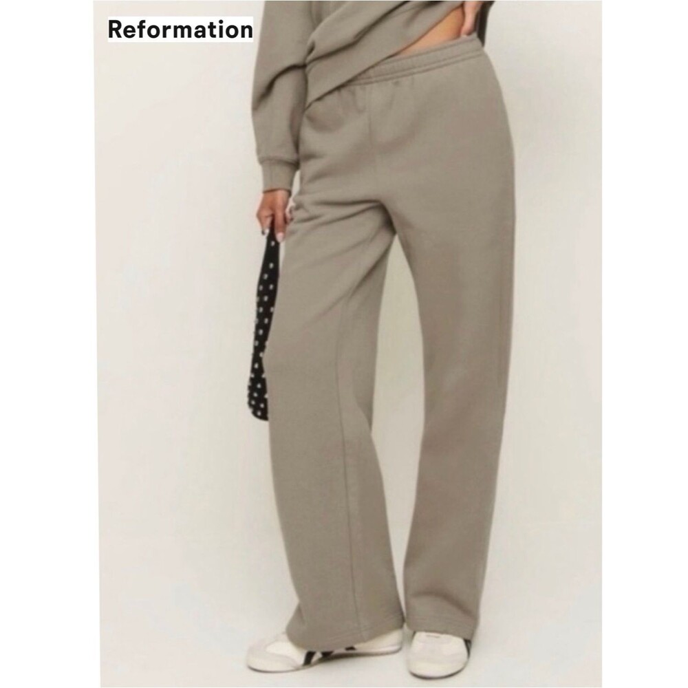 Reformation Kira Wide Leg Sweatpants Taupe XS Cotton Fleece Loungewear Pants
